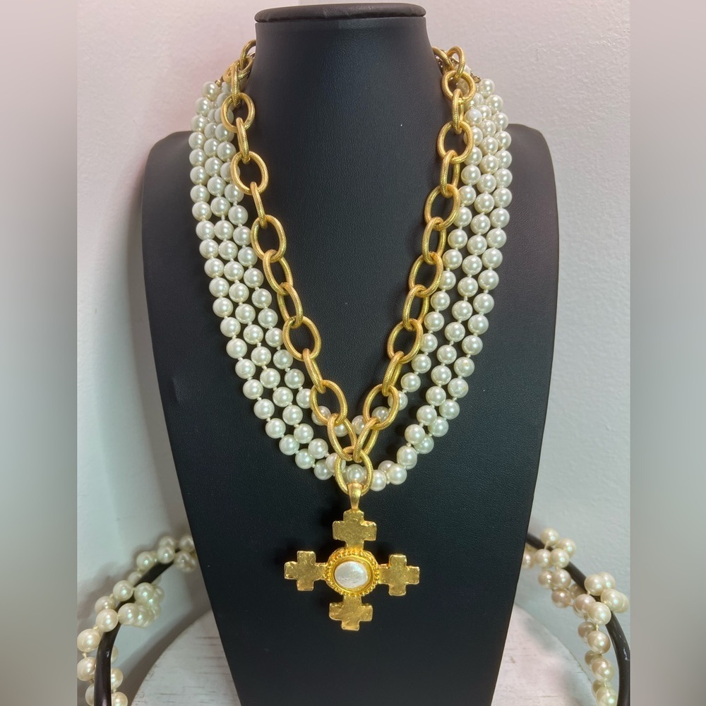 Susan Shaw Quad Cross Multi-Strand Pearl Necklace 19” D5